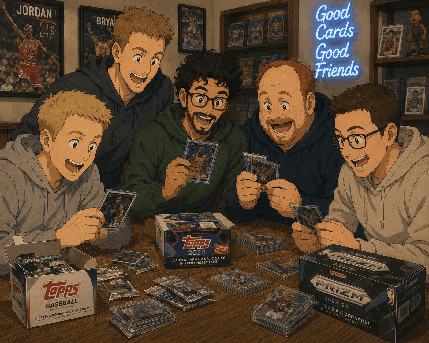 The Hobby Boyz crew opening card packs together